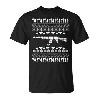 Ugly Christmas Sweater Hunting Rifle T-Shirt - Monsterry