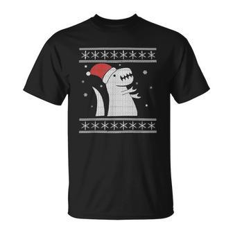 Ugly Christmas Sweater Style Dinosaur In The Snow T-Shirt - Monsterry