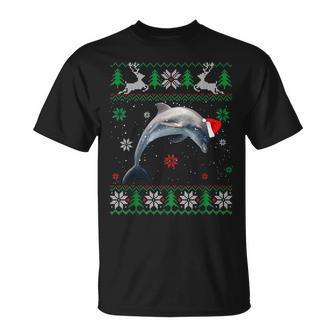 Ugly Sweater Christmas Dolphin Lover Santa Hat Animals T-Shirt | Mazezy DE