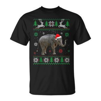 Ugly Sweater Christmas Elephant Lover Santa Hat Animals T-Shirt - Monsterry UK