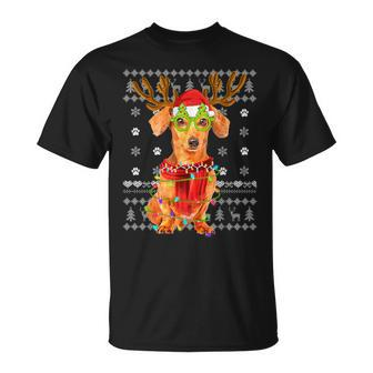 Ugly Sweater Christmas Lights Dachshund Dog Puppy Lover T-Shirt | Mazezy