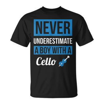 Never Underestimate A Boy With A Cello T Cello T-Shirt - Seseable