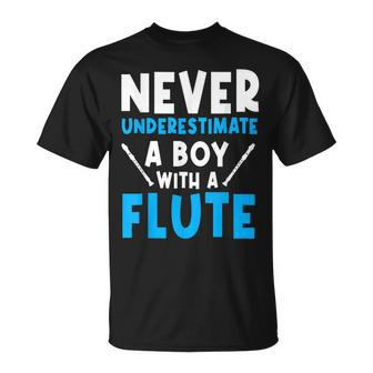 Never Underestimate A Boy With A Flute Instrument Flutists T-Shirt | Mazezy