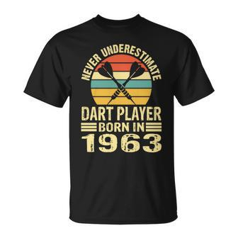 Never Underestimate Dart Player Born In 1963 Dart Darts T-Shirt - Seseable