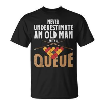 Never Underestimate Pool Billiards Snookers Queue T-Shirt - Seseable