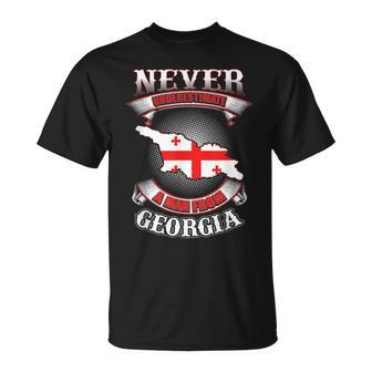 Never Underestimate Georgia Georgia Country Map T-Shirt | Mazezy