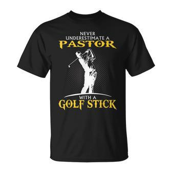 Never Underestimate Golfing Pastor T-Shirt - Seseable