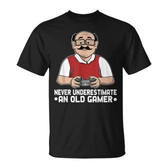 Never Underestimate An Old Gamer Controller Video Gaming T-Shirt | Mazezy AU