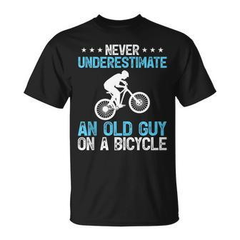 Never Underestimate An Old Guy On A Bicycle Cycling Biker T-Shirt - Seseable