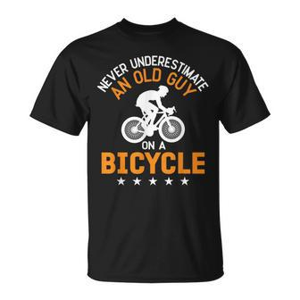 Never Underestimate An Old Guy On A Bicycle Cycling Mens T-Shirt - Seseable