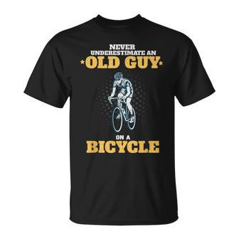 Never Underestimate An Old Guy On A Bicycle Cycling T-Shirt - Seseable