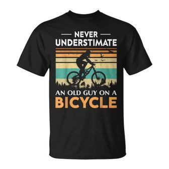Never Underestimate An Old Guy On A Bicycle Cycling Vintage T-Shirt - Seseable