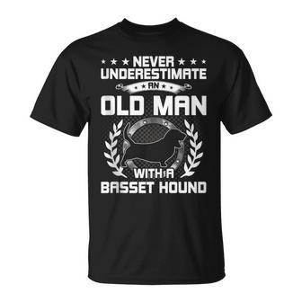 Never Underestimate An Old Man With A Basset Hound T-Shirt - Monsterry UK
