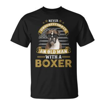 Never Underestimate An Old Man With A Boxer Dog Dad T-Shirt - Thegiftio UK