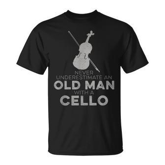 Never Underestimate An Old Man With A Cello Player Humor T-Shirt | Mazezy