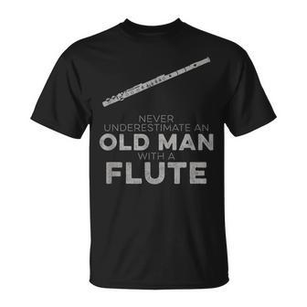 Never Underestimate An Old Man With Flute Vintage Novelty T-Shirt | Mazezy