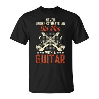 Never Underestimate An Old Man With A Guitar Retro Vintage T-Shirt - Seseable