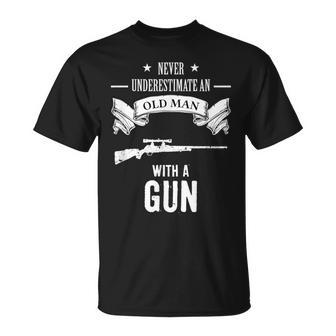 Never Underestimate An Old Man With A Gun T-Shirt | Mazezy