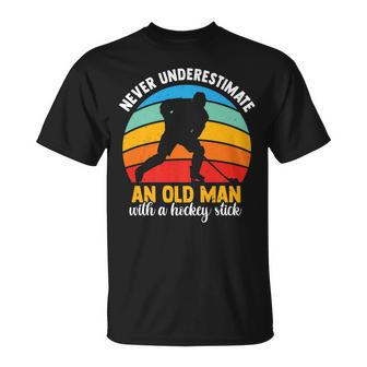 Never Underestimate An Old Man With A Hockey Stick Sports T-Shirt - Seseable