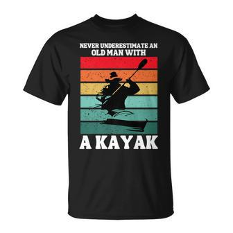 Never Underestimate An Old Man With A Kayak Vintage Canoe T-Shirt - Seseable
