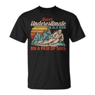 Never Underestimate An Old Man On A Pair Of Skies I Skiing T-Shirt | Mazezy