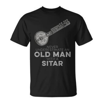 Never Underestimate An Old Man With A Sitar Vintage Novelty T-Shirt - Seseable