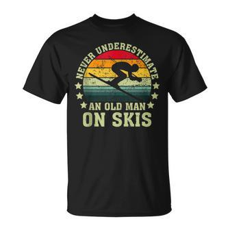 Never Underestimate An Old Man On Skis Skiing Skier T-Shirt | Mazezy