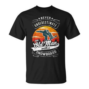 Never Underestimate An Old Man With A Snowboard Dad Granpa T-Shirt | Mazezy UK