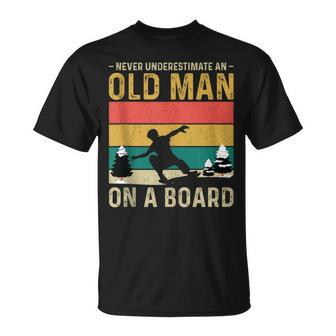 Never Underestimate An Old Man On A Snowboard Vintage T-Shirt - Seseable