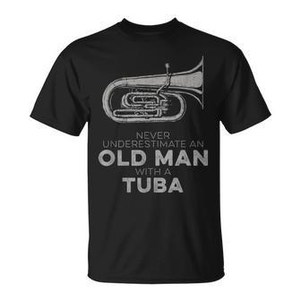 Never Underestimate An Old Man With A Tuba Vintage Novelty T-Shirt - Seseable