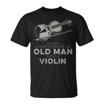 Never Underestimate An Old Man With A Violin Vintage Novelty T-Shirt - Seseable