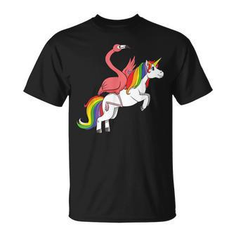 Unicorn Friends Riding Friendship Pink Bird Unisex T-Shirt | Mazezy