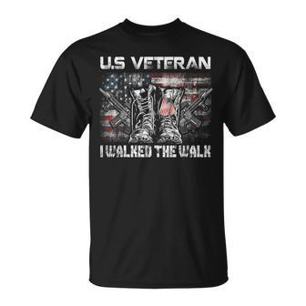 Us Veteran I Walked The Walk Combat Boots Dogtag Usa Flag Unisex T-Shirt | Mazezy