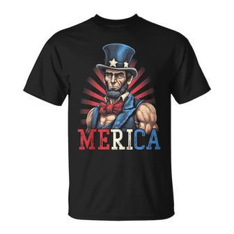 Usa 4Th Of July Abraham Lincoln Funny Workout Muscles Unisex T-Shirt | Mazezy