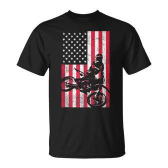 Usa American Flag Dirt Bike Red White Blue 4Th Of July Top Unisex T-Shirt | Mazezy