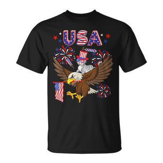 Usa Cute Cat Sunglasses Riding Eagle 4Th Of July Lover Usa Funny Gifts Unisex T-Shirt | Mazezy