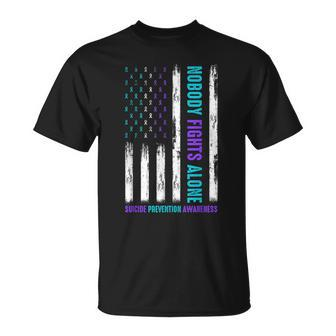 Usa Flag Nobody Fights Alone Suicide Prevention Awareness T-Shirt - Seseable