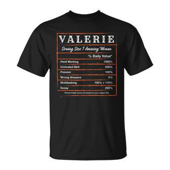 Valerie Nutrition Facts First Name Personalized Nickname Unisex T-Shirt | Mazezy