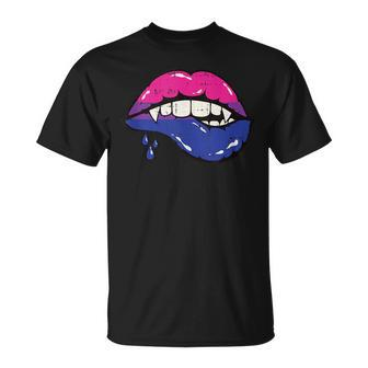 Vampire Lips Bi-Sexual Pride Sexy Blood Fangs Lgbt-Q Ally Unisex T-Shirt | Mazezy