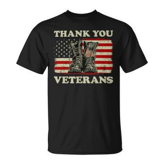 Veteran Vets Thank You Veterans American Flag Combat Boots Veteran Day Veterans Unisex T-Shirt - Monsterry UK