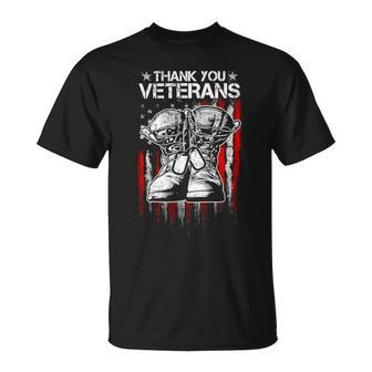 Veteran Vets Thank You Veterans Shirts Veteran Day Boots Usa Flag Dad 346 Veterans Unisex T-Shirt - Monsterry