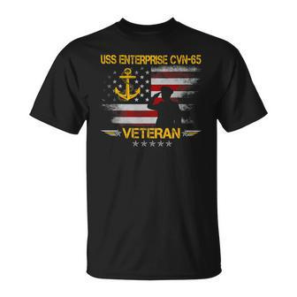 Veteran Vets Uss Enterprise Cvn65 Aircraft Carrier Veteran Flag Vintage Veterans Unisex T-Shirt - Monsterry