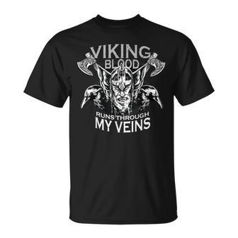 Viking Blood Runs Through My Veins Bearded Viking Warrior T-Shirt - Seseable