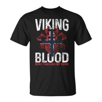 Viking Blood Runs Through My Veins Norwegian Roots Pride T-Shirt - Seseable