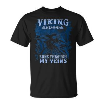 Viking Blood Runs Through My Veins Viking Raven T-Shirt - Seseable