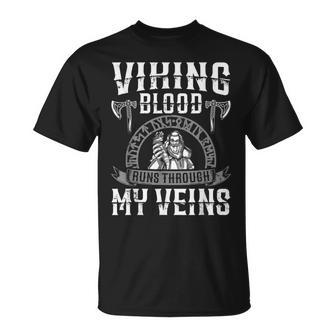 Viking Blood Runs Through My Veins Us Independence Day Ax T-Shirt - Seseable