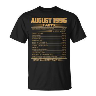 Vintage 22Th Birthday Made In August 1996 Facts Unisex T-Shirt | Mazezy