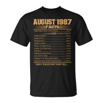 Vintage 31Th Birthday Made In August 1987 Facts Unisex T-Shirt | Mazezy