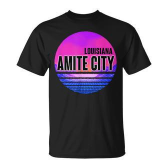Vintage Amite City Vaporwave Louisiana T-Shirt | Mazezy