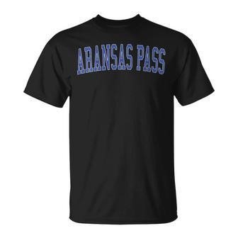 Vintage Aransas Pass Tx Distressed Blue Varsity Style T-Shirt | Mazezy DE